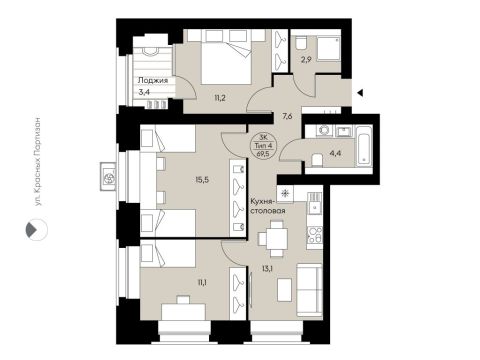 Продажа 3-Кв кф/п Крутая 2